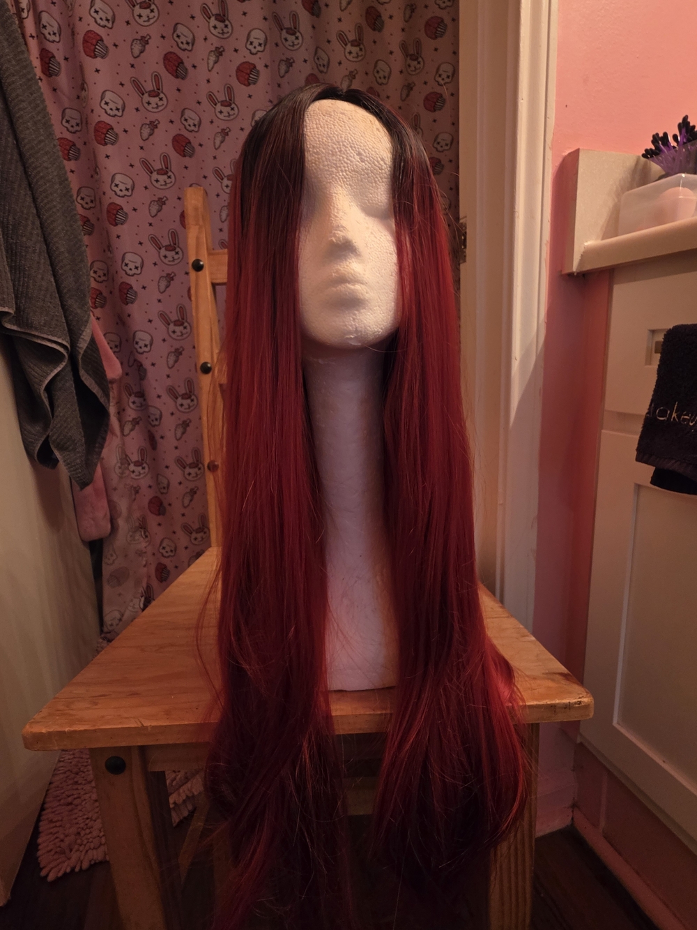 Long Ombre Lace Front Wig in Black to Deep Red